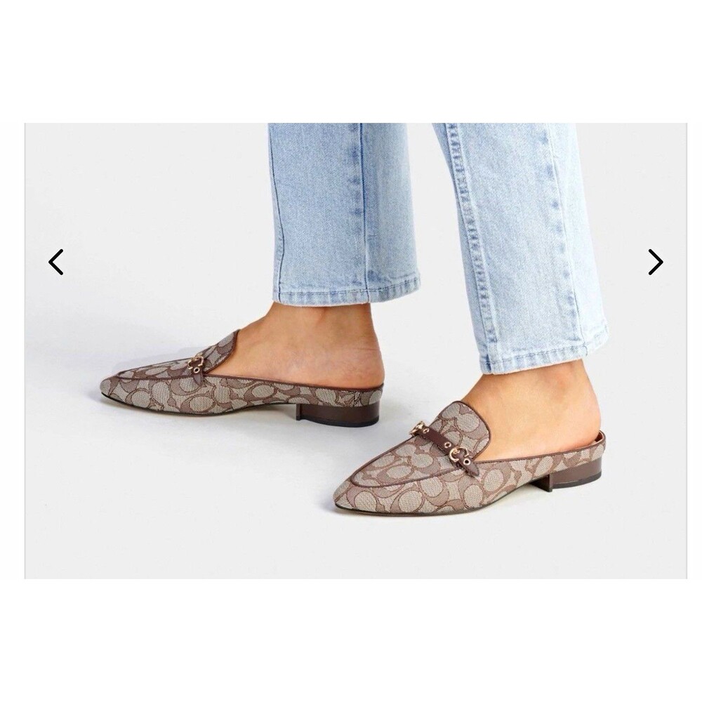 Coach Irene Signature Jacquard Brown Pointed Toe Loafer Mule Shoes Size 8B C5843